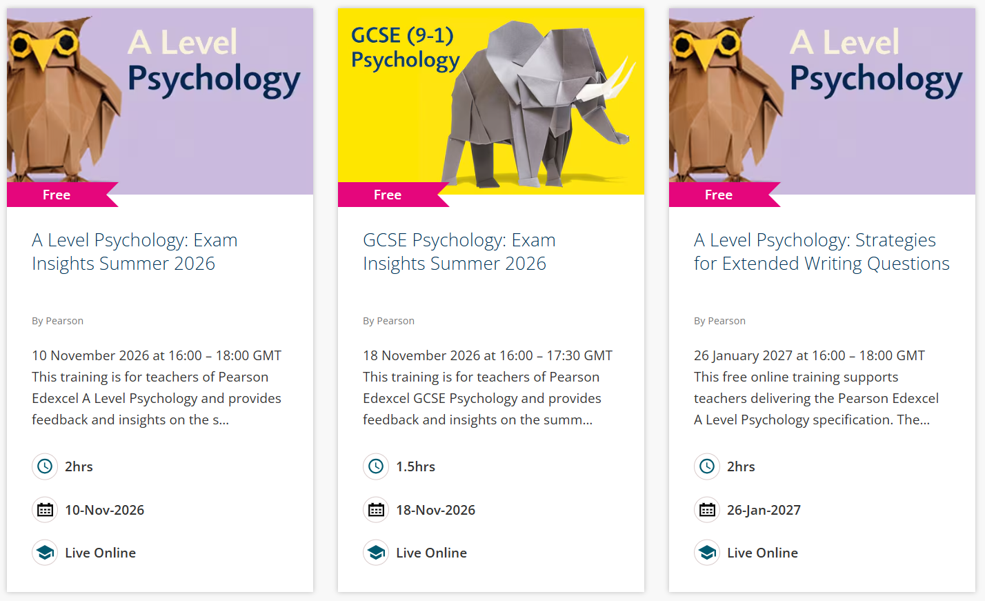 Screenshot from our training website showing exam insights events