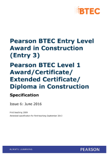 BTEC Level 1 Construction | Pearson Qualifications