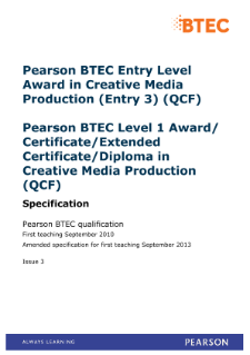 BTEC Level 3 Award in Creative Media Production 