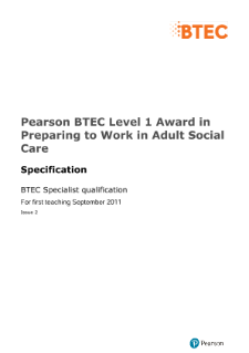 BTEC level 1 Award in Preparing to Work in Adult Social Care specification