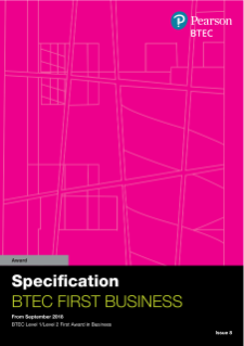 BTEC First Award (2018) in Business specification