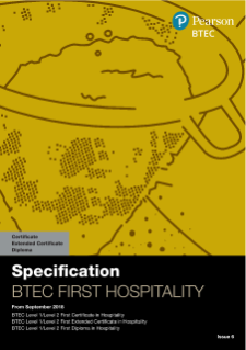 BTEC First Extended Certificate in Hospitality specification