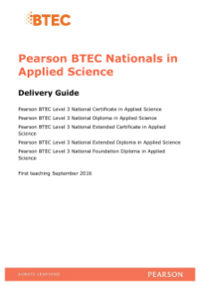 Delivery Guide - BTEC Nationals in Applied Science