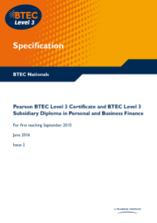 BTEC Level 3 Personal and Business Finance specification