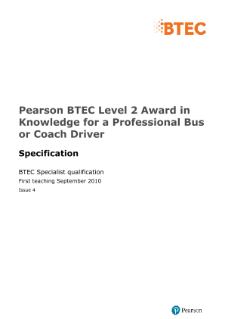 BTEC Level 2 Award in Knowledge for a Professional Bus or Coach Driver specification