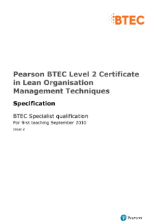 BTEC Level 2 Certificate in Lean Organisation Management Techniques specification