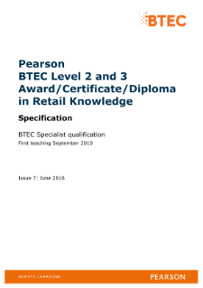  BTEC Level 3 Retail Knowledge specification
