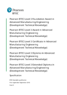 BTEC Specialist Advanced Manufacturing Engineering Specification