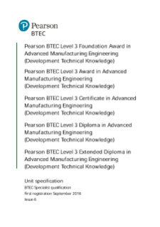 BTEC Specialist Advanced Manufacturing Engineering Unit specification