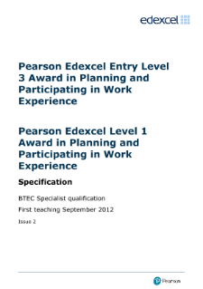 BTEC Entry Level 3 Planning and Participating in Work Experience specification