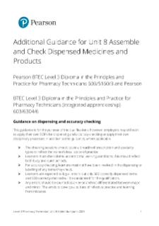 Additional guidance for Unit 8: Assemble and Check Dispensed Medicines and Products