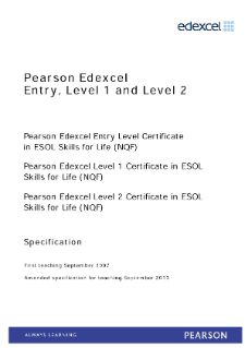 Pearson Edexcel in ESOL Skills for Life specification
