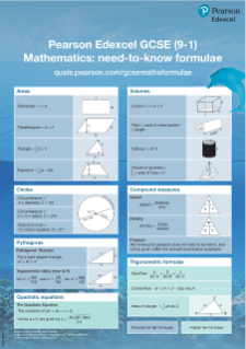 GCSE 9-1 Mathematics need to know formulae A4 colour poster