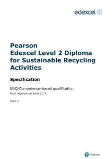 Pearson Edexcel Level 2 Diploma for Sustainable Recycling Activities specification