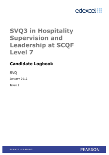 SVQ 3 in Hospitality Supervision and Leadership at SCQF Level 7 logbook