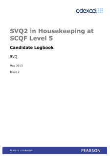 SVQ 2 Housekeeping at SCQF Level 5 logbook