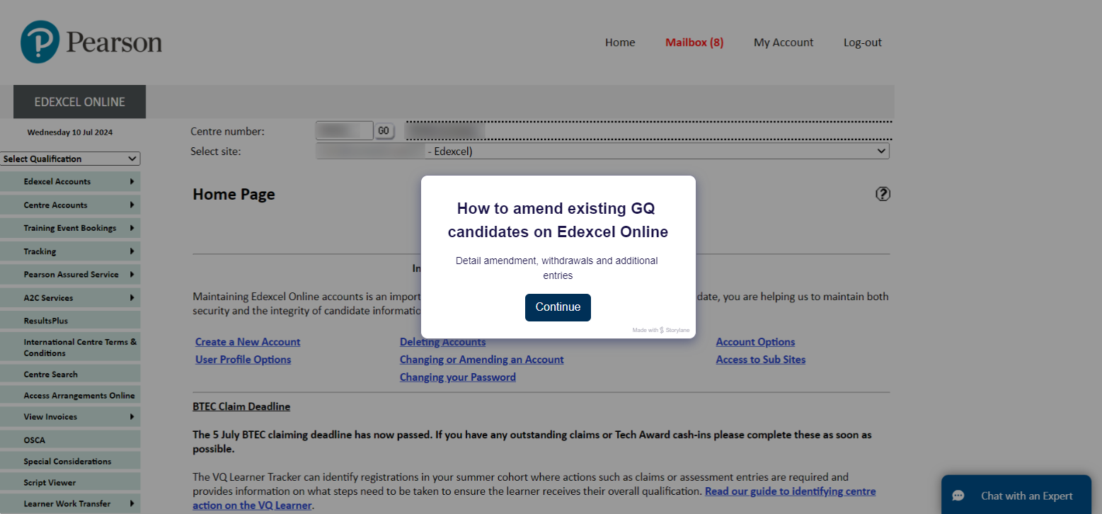 Interactive tutorial: making amendments to GQ entries on Edexcel Online