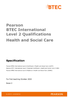 BTEC International Level 2 Health and Social Care specification