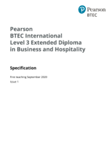 BTEC International Level 3 Extended Diploma in Business and Hospitality: Specification