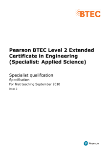 BTEC Level 2 Engineering (Specialist - Applied Science) specification 