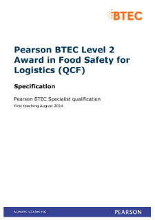 BTEC Level 2 Award in Food Safety for Logistics specification