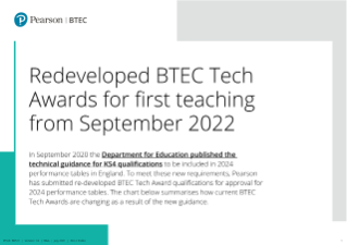 Redeveloped BTEC Tech Awards for first teaching from September 2022