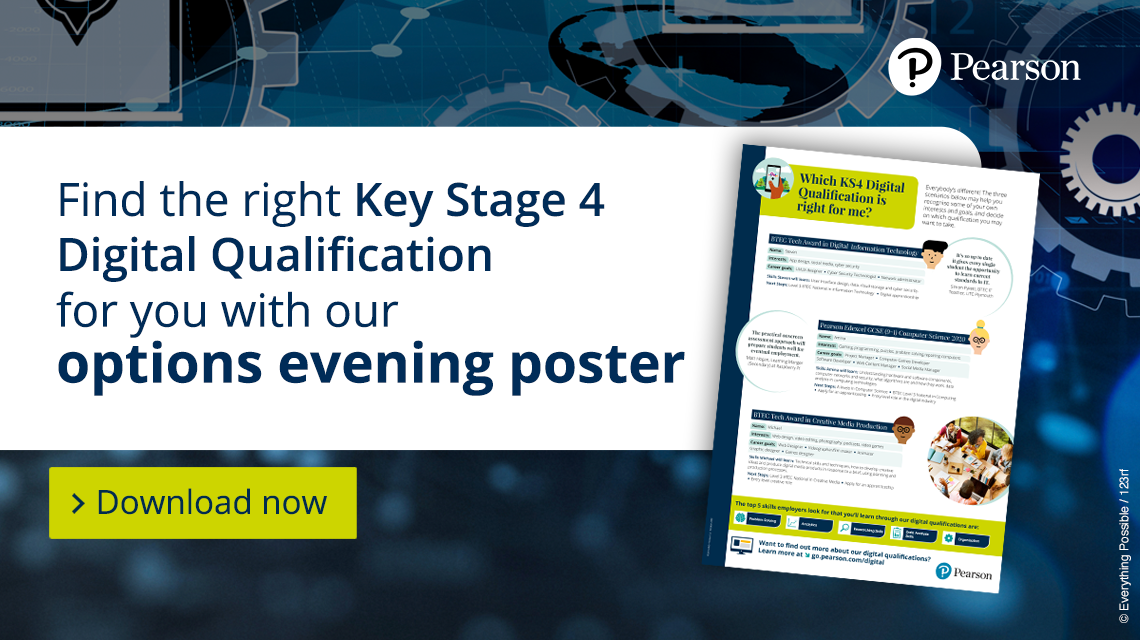 Find the right KS4 Digital Qualification for you with our options evening poster